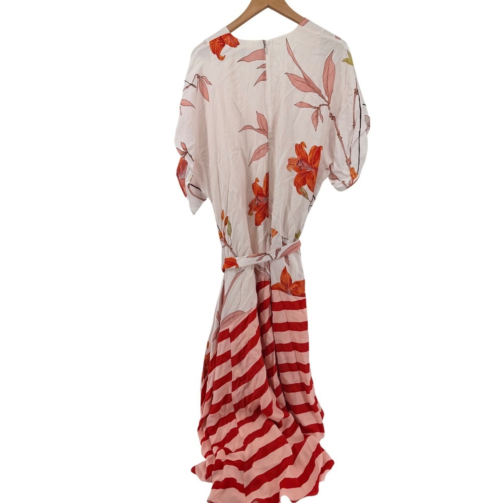 Reiss Alicia Tie Waist Maxi Dress Ivory Red 8 UK 16 US 12 - Picture 8 of 9